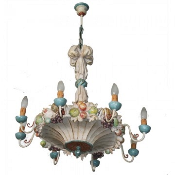 Italian wood fruits ceiling Lamp Della Robbia style