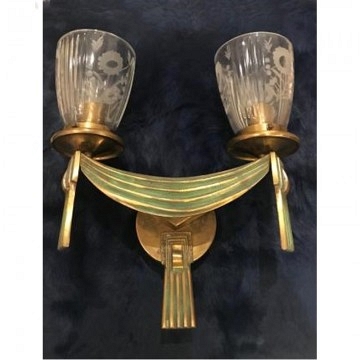 Art Deco bronze wall sconce with two lights