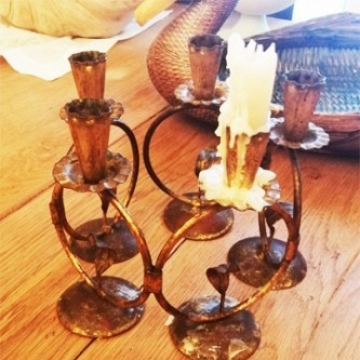 Candelabro Hiero y Pan de Oro Vintage Plegable
