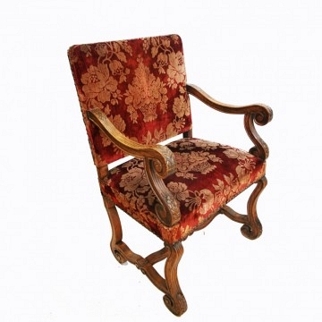 French Out Throne Armchair Antique, Louis XIII With Original Silk Velvet