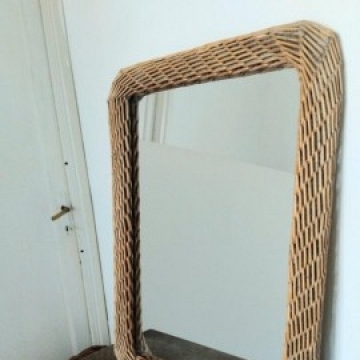 Espejo de Mimbre Rectangular Vintage