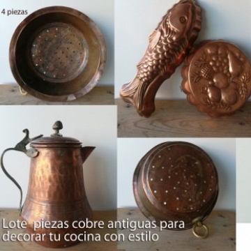 Lote Moldes, cafetera y escurridor de cobre vintage 