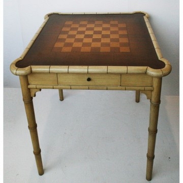 Mesa de juego falso bamb lacado en crema estilo Hollywood Regency