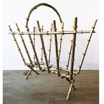 Gilded Metal Faux Bamboo Magazine Rack