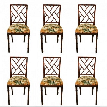 Lote de 6 sillas  falso Bambú estilo Chippendale Chinoiserie