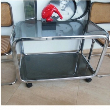 Vintage Modern Chromed and Smoked Glass Bar Cart