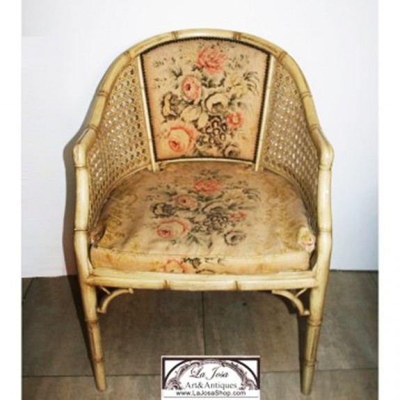 Rare Club armchair with Faux Bamboo Frame and Caning