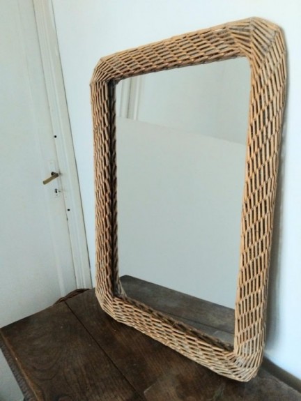 Espejo de Mimbre Rectangular Vintage