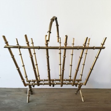 Gilded Metal Faux Bamboo Magazine Rack