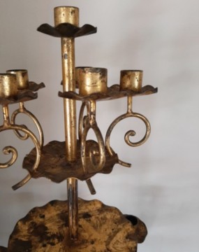 Candelabro de Hierro Forjado y Pan de Oro Vintage Midcentury