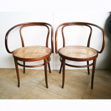 Pair of Cane and Bentwood Chairs after Thonet 209, 1940s