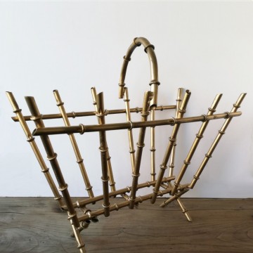 Gilded Metal Faux Bamboo Magazine Rack