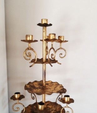 Candelabro de Hierro Forjado y Pan de Oro Vintage Midcentury