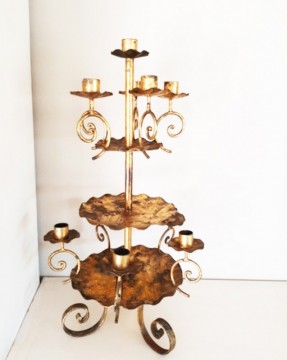 Candelabro de Hierro Forjado y Pan de Oro Vintage Midcentury