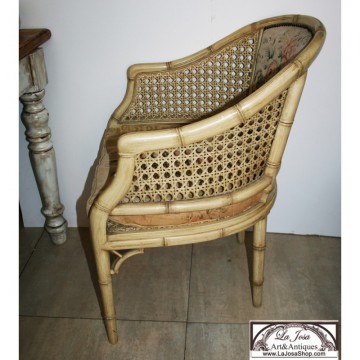 Rare Club armchair with Faux Bamboo Frame and Caning