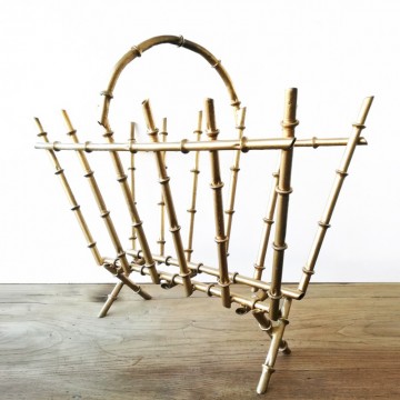 Gilded Metal Faux Bamboo Magazine Rack