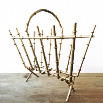 Gilded Metal Faux Bamboo Magazine Rack