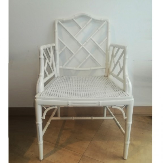 Chair /armchair chippendale chinoiserie vintage 60's  or  70's wood and lacquered in white