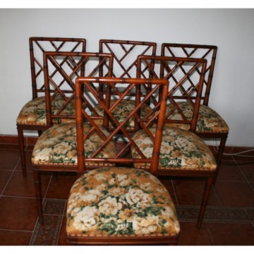 Lote de 6 sillas  falso Bamb estilo Chippendale Chinoiserie