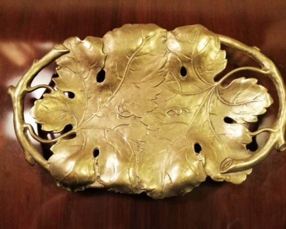 Decorative Brass Tray with Vine Leaves to Serve Small Candies