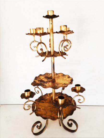 Candelabro de Hierro Forjado y Pan de Oro Vintage Midcentury