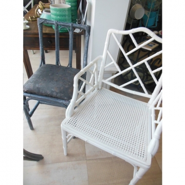 Chair /armchair chippendale chinoiserie vintage 60's  or  70's wood and lacquered in white