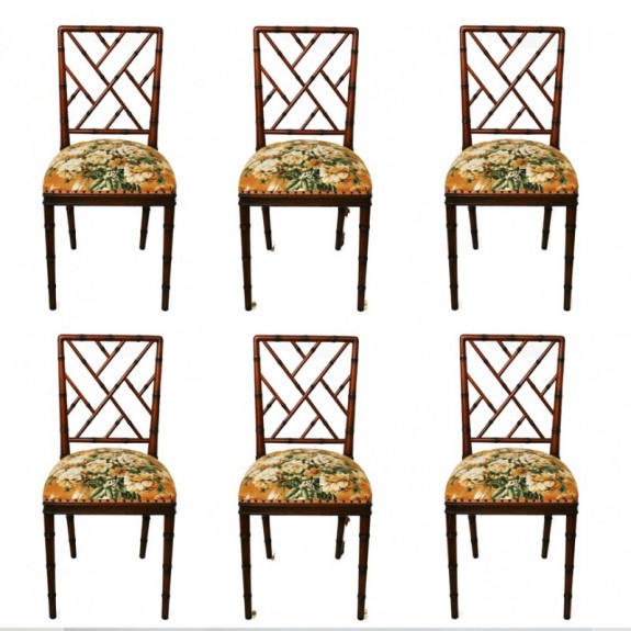 Lote de 6 sillas  falso Bamb estilo Chippendale Chinoiserie