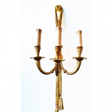 Pair of French Louis XVI Style (20th Cent) Bronze Dore 3 Arm Wall Sconces